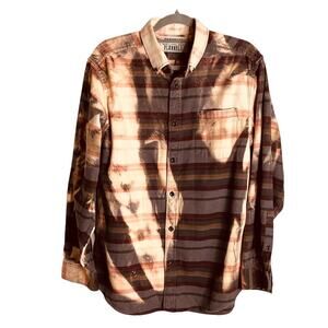 Franklin Flannels Shirt Men's Size M Plaid Bleached Upcycled Coral Gray Plaid